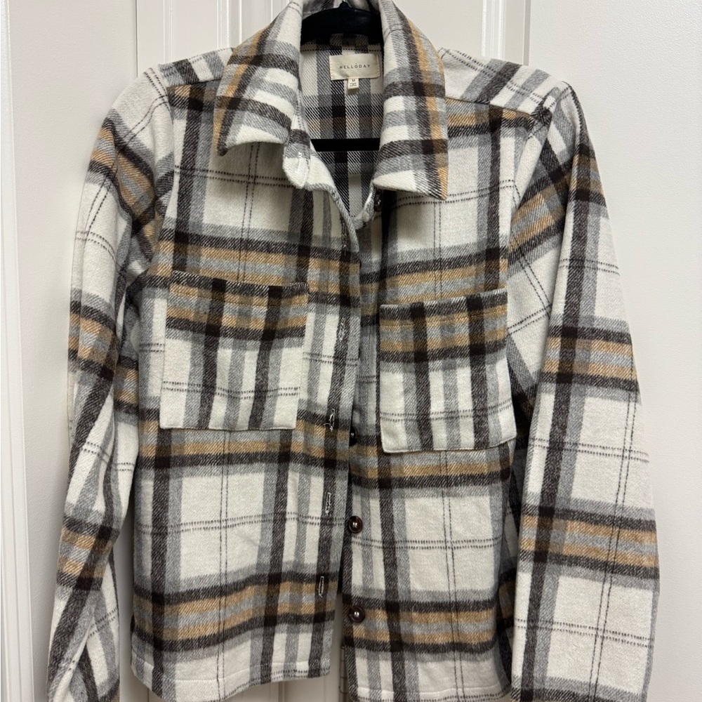 MELLODAY Checkered Utility Jacket in White and Brown